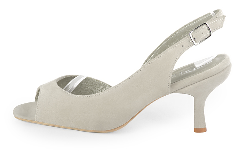 Off white women's slingback sandals. Square toe. High slim heel. Profile view - Florence KOOIJMAN